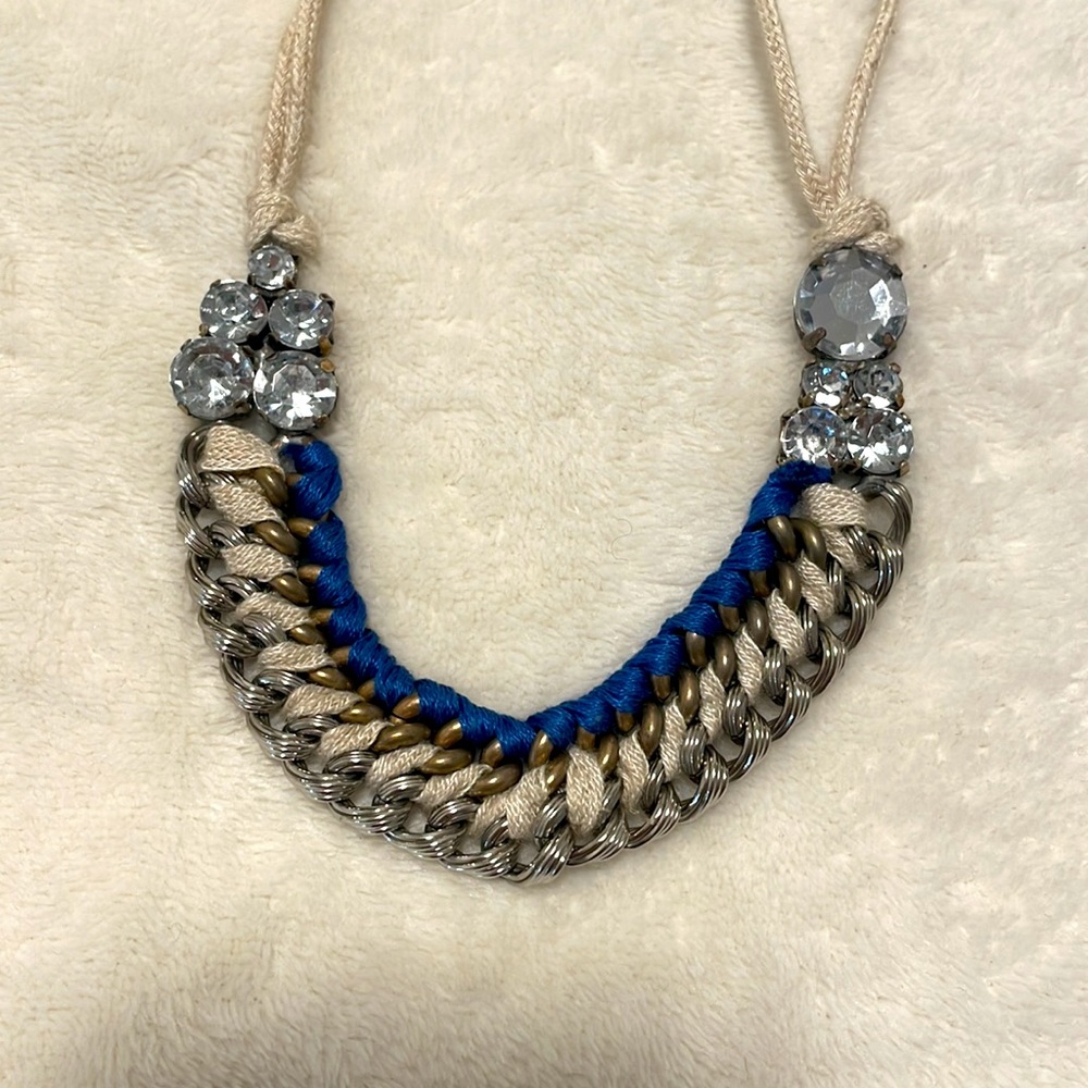 Statement Necklace with Cotton Knotted Rope in Beige
